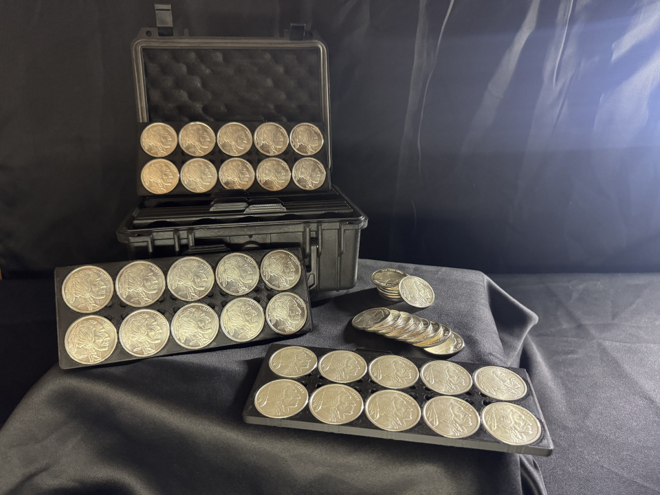 Front product angle showing coin trays and open case